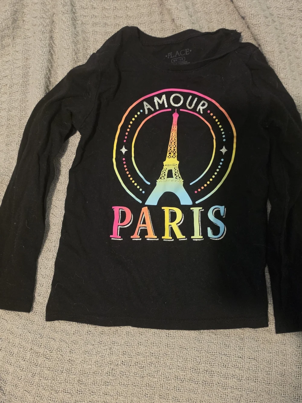 The Children's Place Black Long Sleeve 'Amour Paris' Rainbow Eiffel Tee